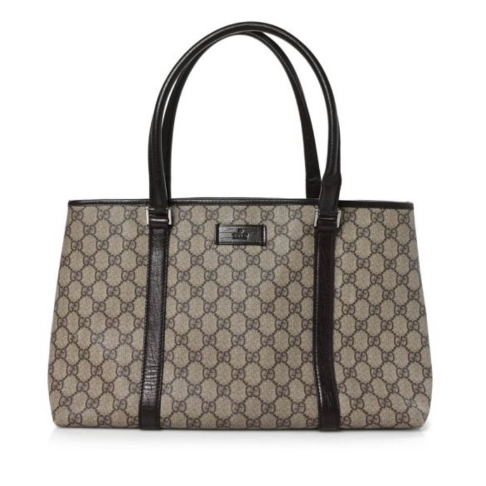 Gucci Joy GG Supreme Canvas Tote Bag - Large Beige Brown Leather Trim Designer - Picture 2 of 16